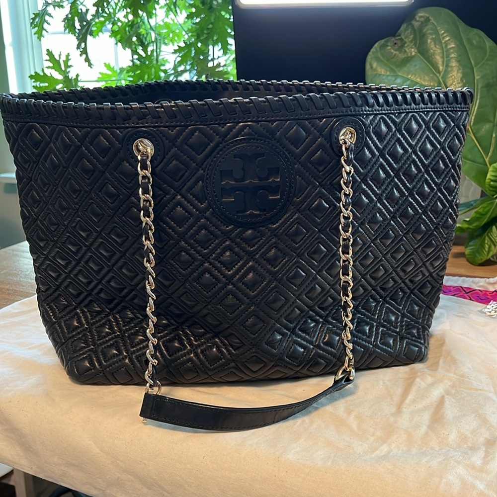 Tory Burch Marion Diamond Quilted Leather Tote & Black Handbag